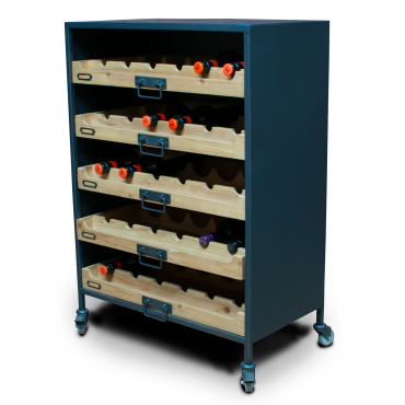 Wine Rack Cabinet Trolley - Wood & Metal - Retail Shop Display with Wheels (DI39)