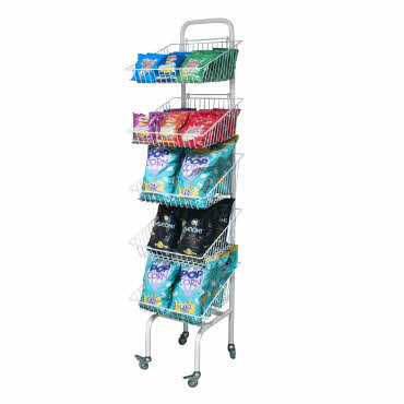Basket Stand  - 5 Tier in White for Bread, Crisps, Snacks (Q5)