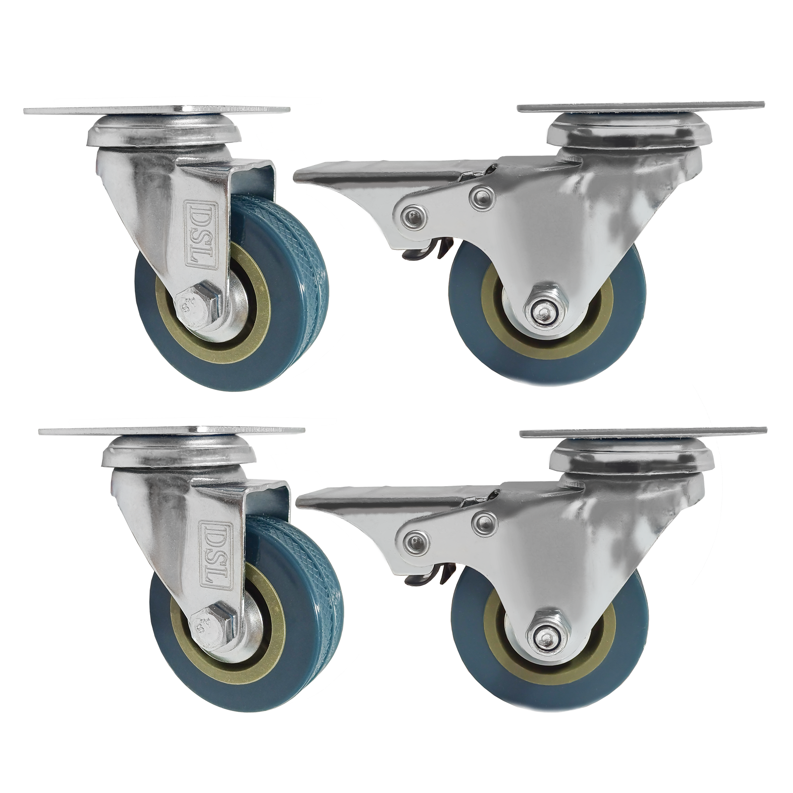 Furniture Wheels - Heavy Duty Plated Rubber Castors Set of 4 (R9)