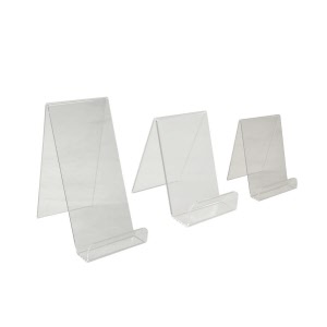 Acrylic Book Support - Counter Stands in Clear with Lip for Cards, Plates, Purses in 3 Sizes (DS7+/C)