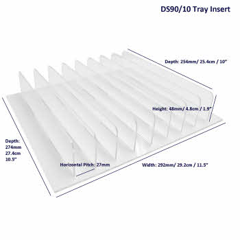 Divider Tray Inserts:: 10 Slot Tray Insert with 9 x Dividers 